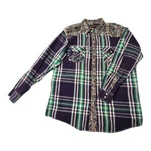 Liquidwest Men's western style shirt 2XL Blue stripe and Paisley
